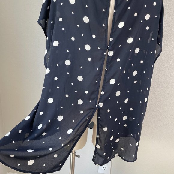 Torrid Womens Plus 4X Navy Sheer Polka Dot Blouse Button Up Back Shirt Top - Picture 5 of 14